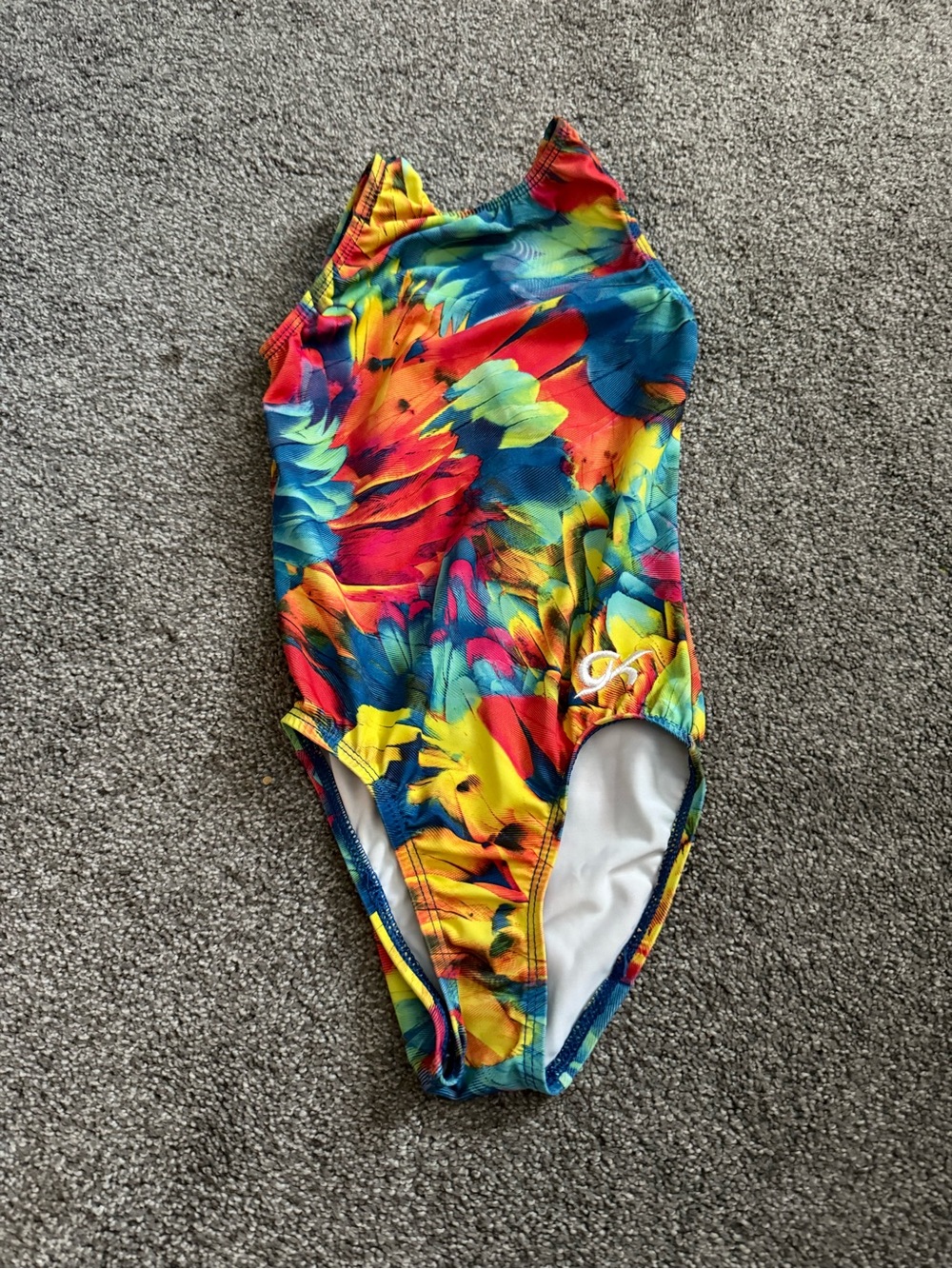 GK Elite Tropical Feather Print Gymnastics Leotard Sz CM